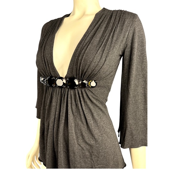 Sky Tops - Sky‎ Brand Y2K Top Green Rhinestones Empire Waist Small Grey 2000s Rare Clubwear